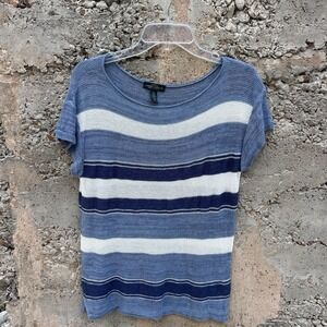 Women LRL Ralph Lauren Striped Linen Knit Preppy Coastal Top M Relaxed Nautical
